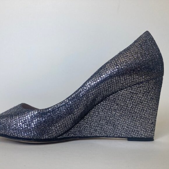 Kate Spade 8.5 Wedge Peep Toe Sparkly Metallic - Picture 5 of 6